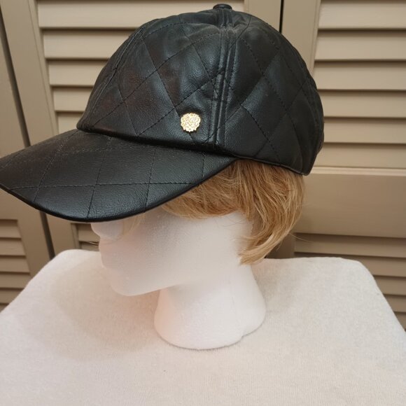 Vince Camuto Black Quilted Faux Leather Baseball Cap. main image 4